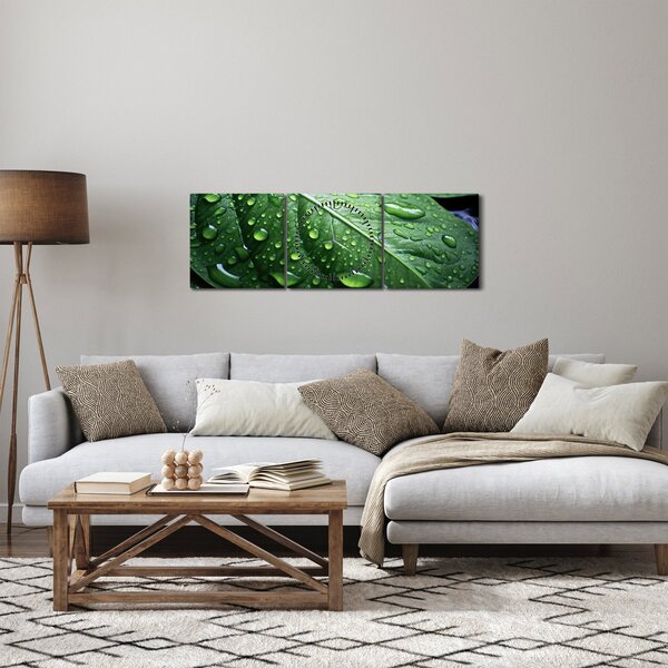 Slika - Detalj lista nakon kiše (sa satom) (90x30 cm)