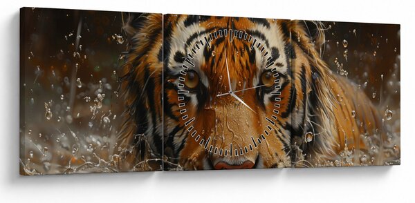 Slika - Portret tigra u vodi (sa satom) (90x30 cm)