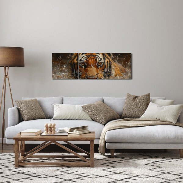 Slika - Portret tigra u vodi (sa satom) (90x30 cm)