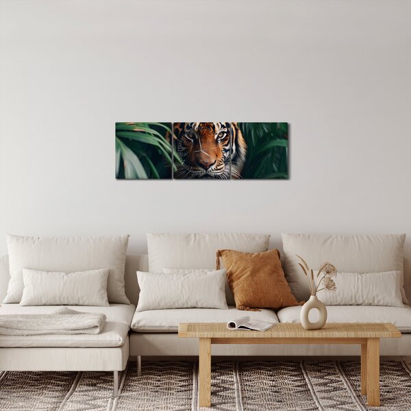 Slika - Portret tigra u džungli (sa satom) (90x30 cm)