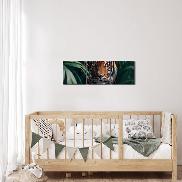 Slika - Portret tigra u džungli (sa satom) (90x30 cm)