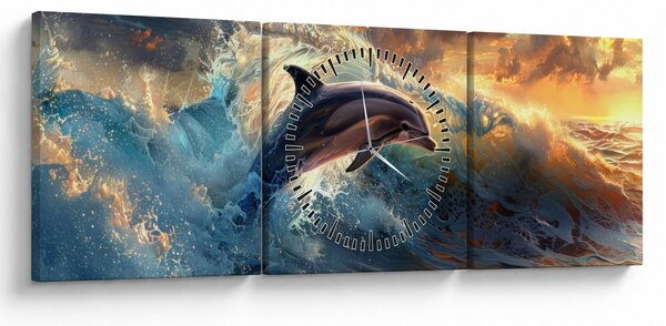Slika - Delfin, ilustracije (sa satom) (90x30 cm)