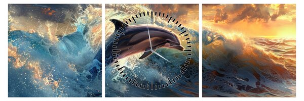 Slika - Delfin, ilustracije (sa satom) (90x30 cm)