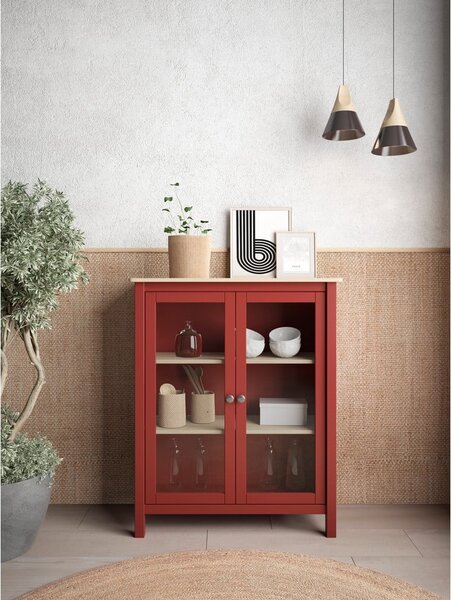 Crvena/natur vitrina od borovine 90x110 cm Misti - Marckeric