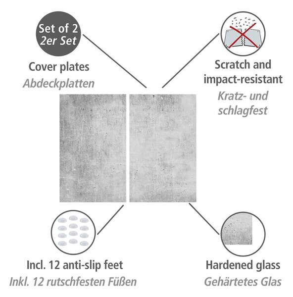 Poklopci za štednjake od kaljenog stakla u setu od 2 kom 52x30 cm Concrete - Allstar
