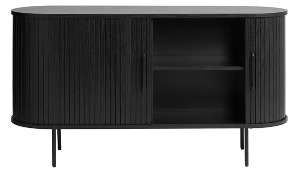 Crna niska komoda u dekoru hrasta s kliznim vratima 140x76 cm Nola – Unique Furniture