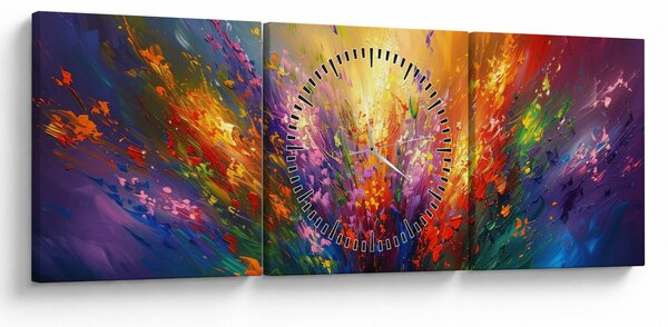 Slika - Apstrakcija cvijeća (sa satom) (90x30 cm)
