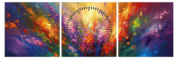 Slika - Apstrakcija cvijeća (sa satom) (90x30 cm)
