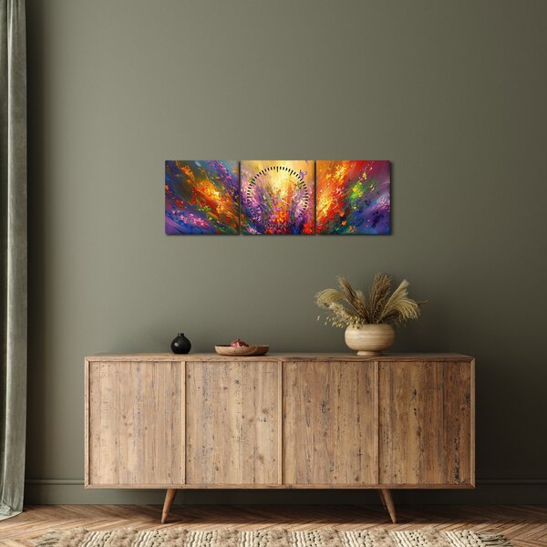 Slika - Apstrakcija cvijeća (sa satom) (90x30 cm)
