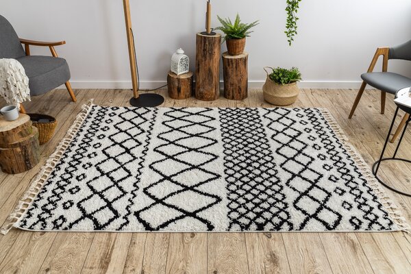 Tepih BERBER SAFI N9040 Bijela / crno rese Berberski marokanski shaggy