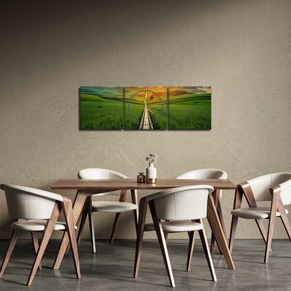 Slika - Izlazak sunca nad dolinom (sa satom) (90x30 cm)