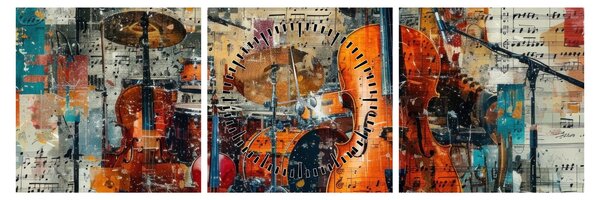 Slika - Glazbeni instrumenti (sa satom) (90x30 cm)