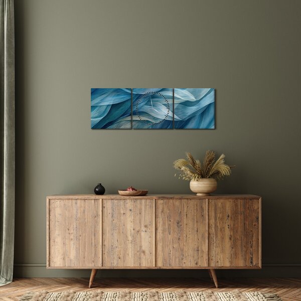 Slika - Plavi i bijeli valovi (sa satom) (90x30 cm)