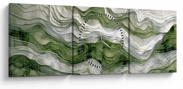 Slika - Zeleni i bijeli valovi (sa satom) (90x30 cm)