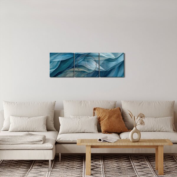 Slika - Plavi i bijeli valovi (sa satom) (90x30 cm)