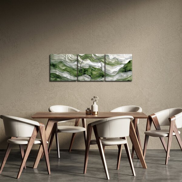Slika - Zeleni i bijeli valovi (sa satom) (90x30 cm)