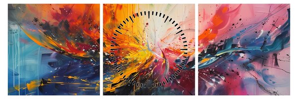 Slika - Apstrakcija boja (sa satom) (90x30 cm)