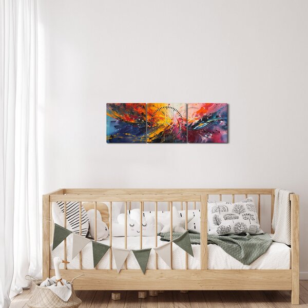 Slika - Apstrakcija boja (sa satom) (90x30 cm)