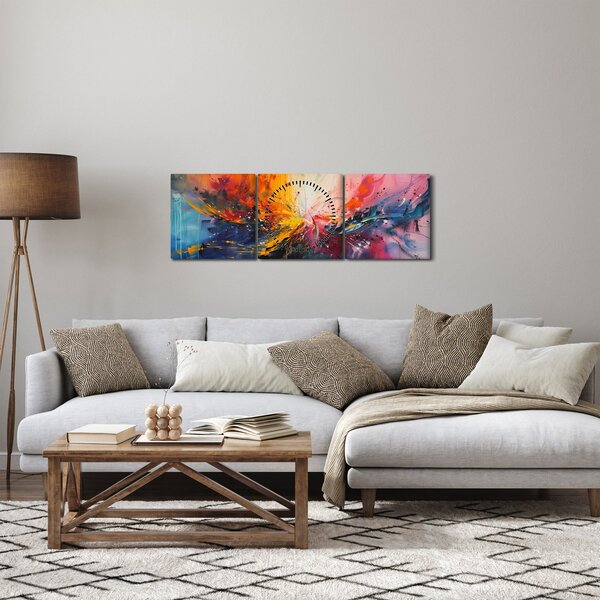 Slika - Apstrakcija boja (sa satom) (90x30 cm)