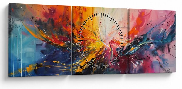Slika - Apstrakcija boja (sa satom) (90x30 cm)