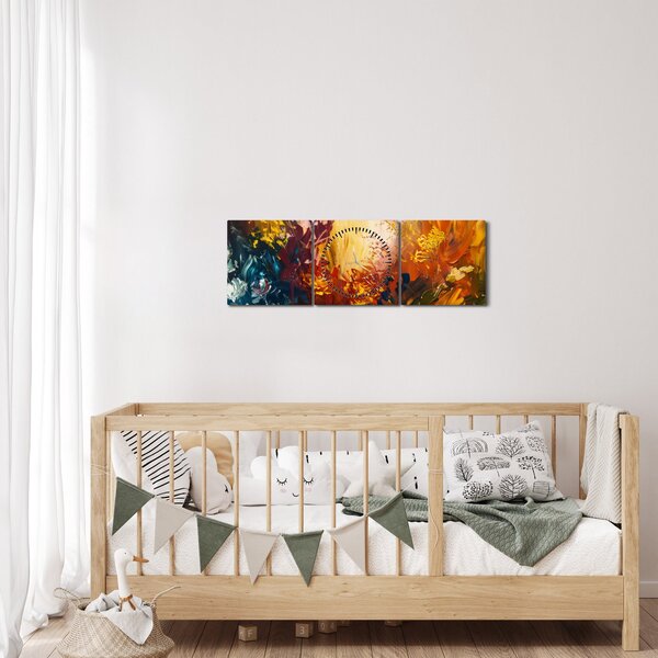 Slika - Apstraktna slika cvijeća (sa satom) (90x30 cm)