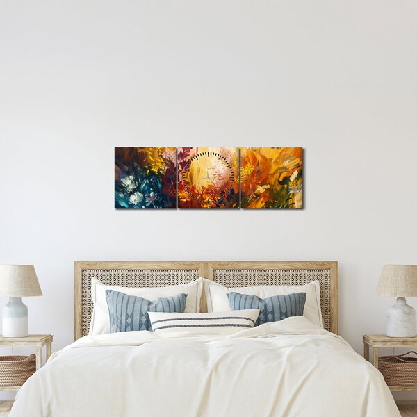 Slika - Apstraktna slika cvijeća (sa satom) (90x30 cm)