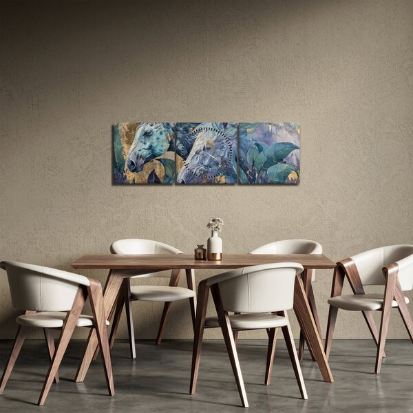Slika - Konji sa zlatnom pozadinom (sa satom) (90x30 cm)