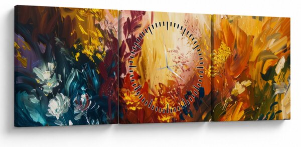 Slika - Apstraktna slika cvijeća (sa satom) (90x30 cm)