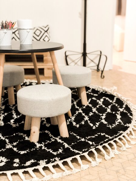 Tepih BERBER ETHNIC G3802 krug crno / Bijela rese Berberski marokanski shaggy