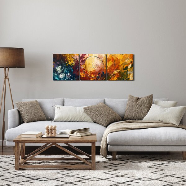Slika - Apstraktna slika cvijeća (sa satom) (90x30 cm)