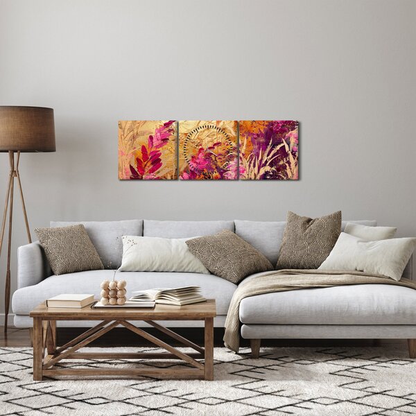 Slika - Apstraktna slika cvijeća II. (sa satom) (90x30 cm)