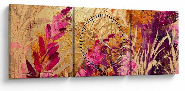 Slika - Apstraktna slika cvijeća II. (sa satom) (90x30 cm)
