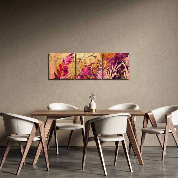 Slika - Apstraktna slika cvijeća II. (sa satom) (90x30 cm)