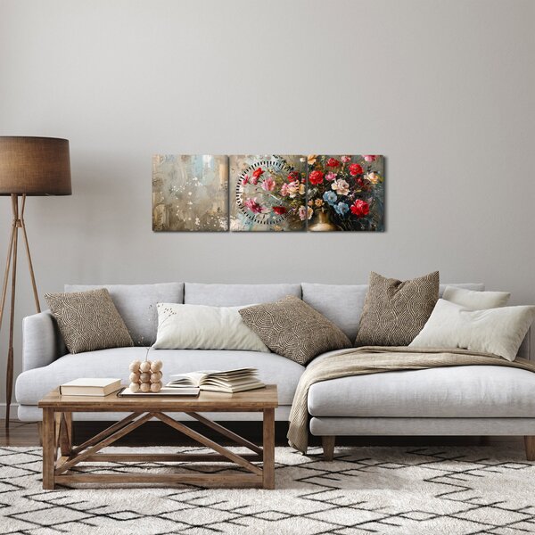Slika - Vaza s cvijećem (sa satom) (90x30 cm)