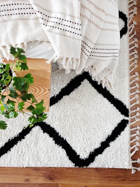 Tepih BERBER CROSS Bijela rese Berberski marokanski shaggy