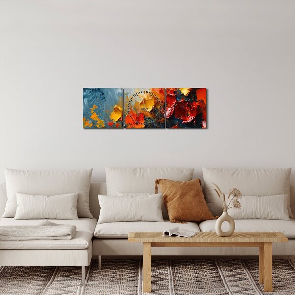Slika - Apstraktna slika cvijeća III. (sa satom) (90x30 cm)