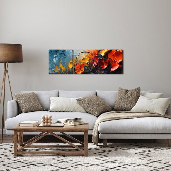 Slika - Apstraktna slika cvijeća III. (sa satom) (90x30 cm)