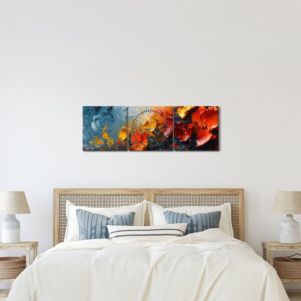 Slika - Apstraktna slika cvijeća III. (sa satom) (90x30 cm)