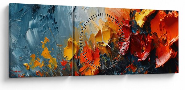 Slika - Apstraktna slika cvijeća III. (sa satom) (90x30 cm)