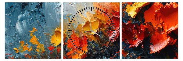 Slika - Apstraktna slika cvijeća III. (sa satom) (90x30 cm)