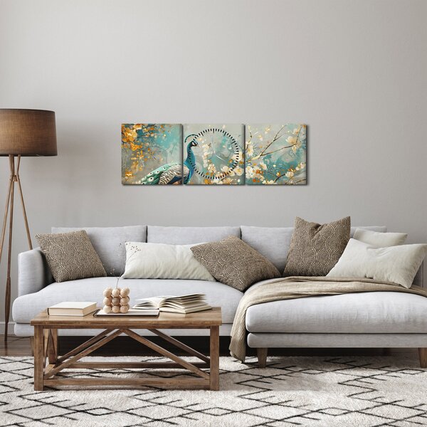 Slika - Paun sa zlatnim ukrasom (sa satom) (90x30 cm)