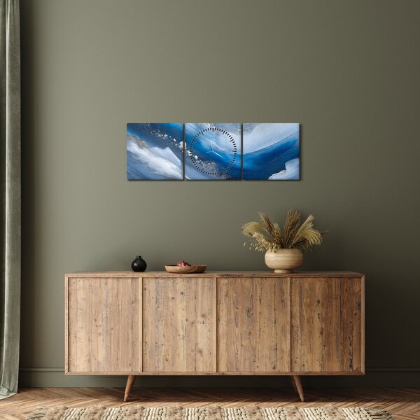 Slika - Apstrakcija oceana (sa satom) (90x30 cm)