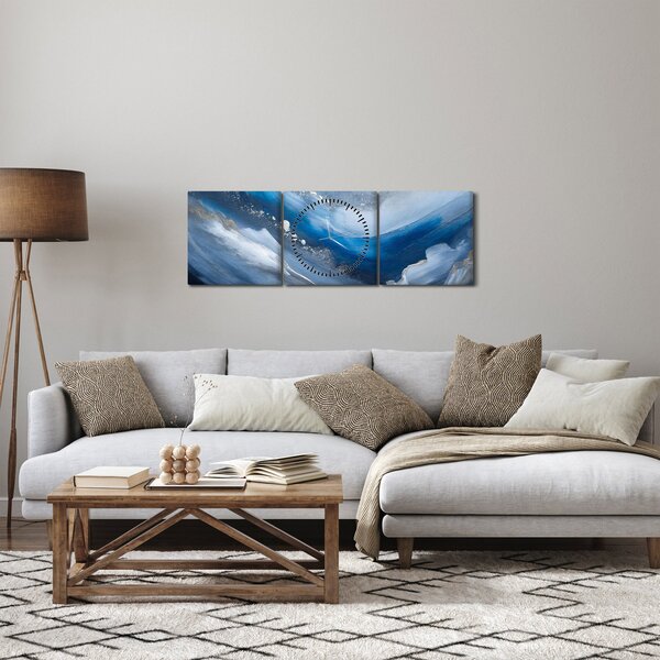 Slika - Apstrakcija oceana (sa satom) (90x30 cm)