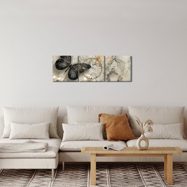 Slika - Mramorna pozadina s leptirima (sa satom) (90x30 cm)