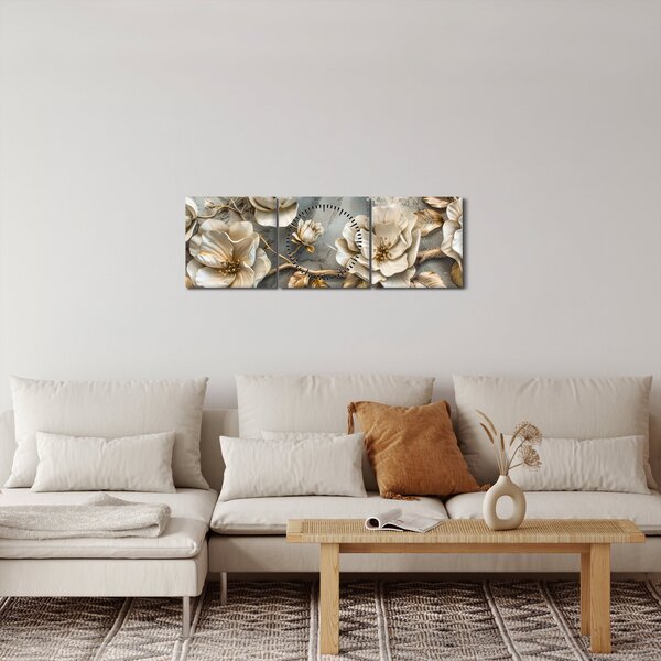 Slika - Mramorna pozadina s cvijećem (sa satom) (90x30 cm)