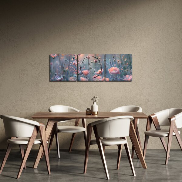 Slika - Cvijeće u pastelnim bojama (sa satom) (90x30 cm)