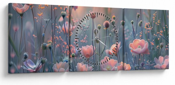 Slika - Cvijeće u pastelnim bojama (sa satom) (90x30 cm)