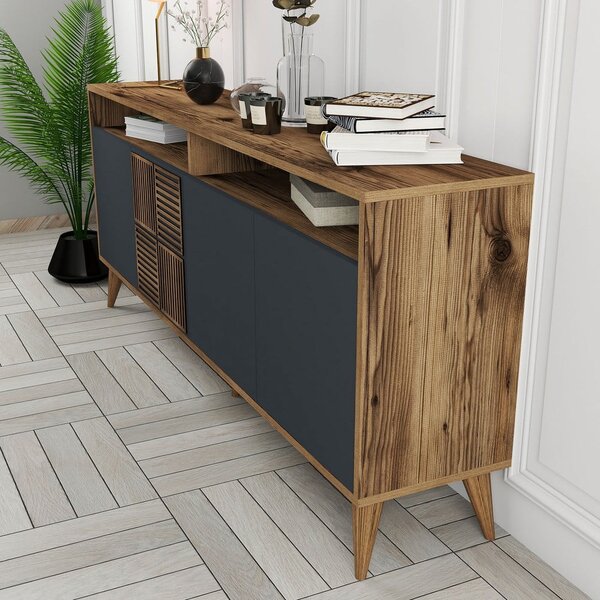 Antracitno siva/u prirodnoj boji niska komoda u dekoru oraha 180x79 cm Milan – Kalune Design