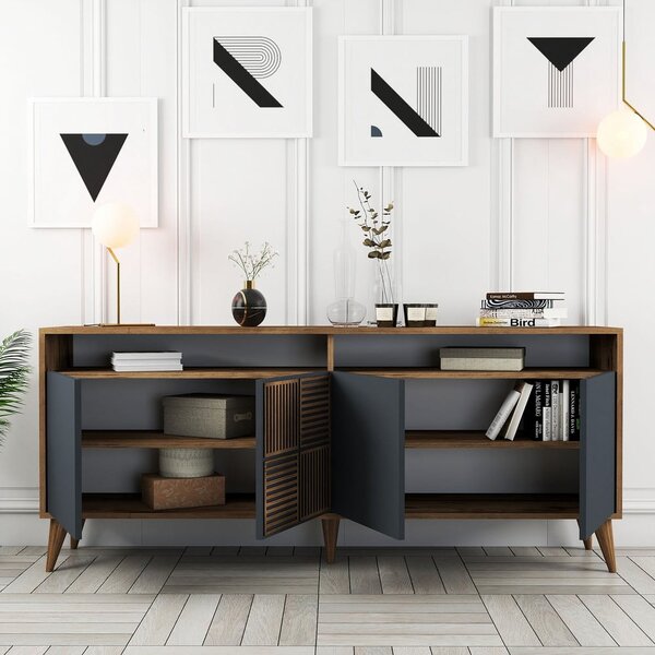 Antracitno siva/u prirodnoj boji niska komoda u dekoru oraha 180x79 cm Milan – Kalune Design