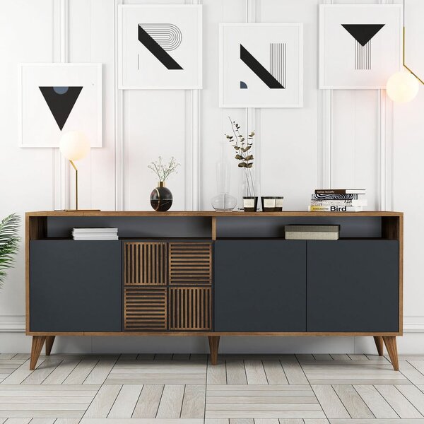 Antracitno siva/u prirodnoj boji niska komoda u dekoru oraha 180x79 cm Milan – Kalune Design